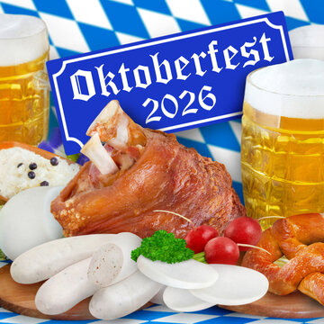 Oktoberfest 2026 mit Bier, Wei&szlig;wurst, Haxn und Bretzel