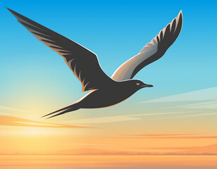 Fototapeta premium single bird, flying bird, bird silhouette, crossing frame, freedom symbol, freedom concept, open sky, peaceful nature, minimalist composition, visual metaphor, hope, independence, liberation, new begi