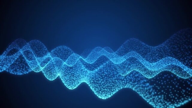 Glowing blue particles form a seamless loop of undulating waves
