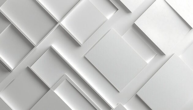 Abstract layered white rectangular panels in staggered geometric formation with depth
