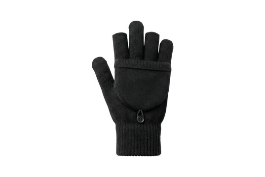 Black fingerless mitten glove with convertible flap isolated on black