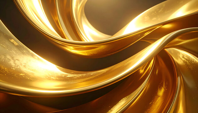 Abstract Golden Swirls with Metallic Shine and Light Effects