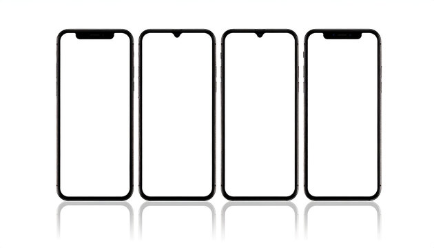 Multiple Smartphones Displayed in a Row on White Background