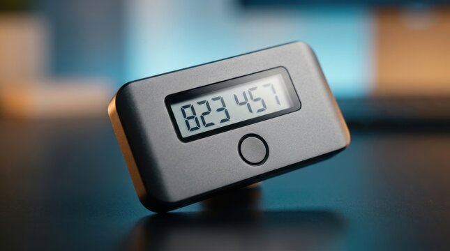 Digital authenticator device displaying code for security purposes.