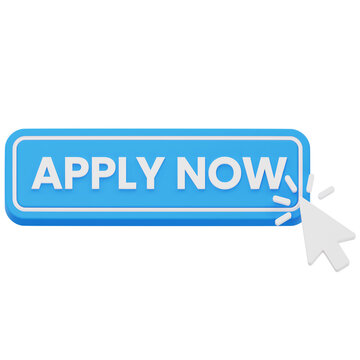 Blue apply now button with mouse cursor 3D rendering for website registration
