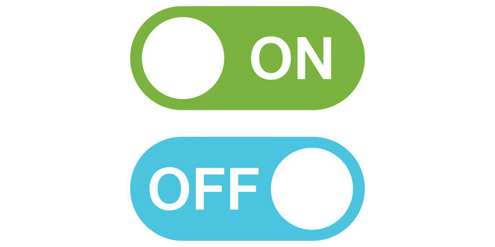 On and off switch toggles isolated on transparent background digital ui elements for application settings control interface design modern web development icons showing active inactive states.