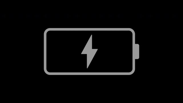 Battery charge status indicator. Gradual battery discharging animation. Animation on a black background.