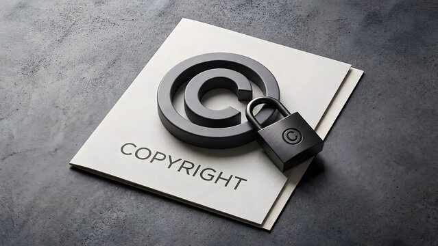 Intellectual property protection and legal copyright security concept with padlock securing a copyright symbol