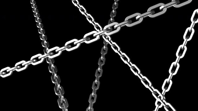 Realistic metallic chains overlay on transparent background