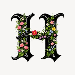 Fototapeta premium Ornate letter 'H' adorned with colorful floral designs on a white background.