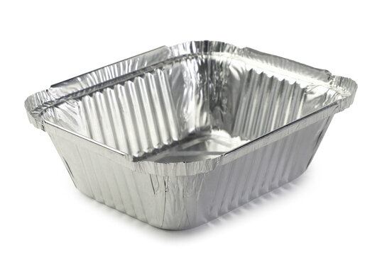 Aluminum foil container close-up on a white. Isolated