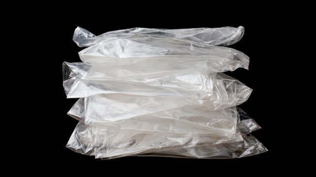 Crumpled clear plastic packaging creating a stack, highlighting issues of plastic pollution, recycling, and sustainability