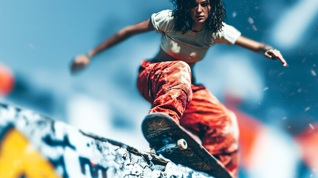 Skateboarder Performing Dynamic Trick Above Urban Ramp