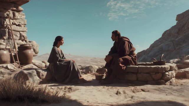 Moses Meets Zipporah at a Well in Midian After Fleeing Egypt