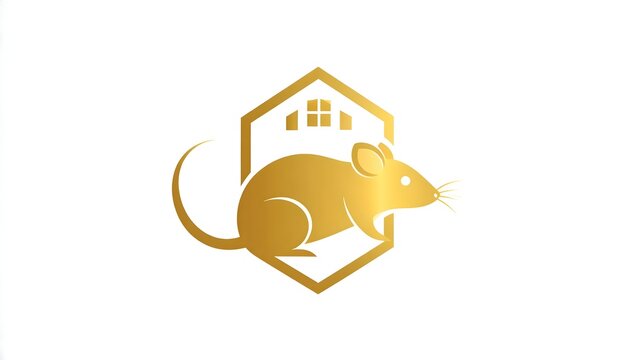 Golden Mouse and House Logo for Professional Pest Control Services and Rodent Extermination Branding