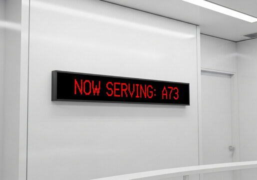 Modern Digital LED Display Showing Queue Number in Minimalist Office
