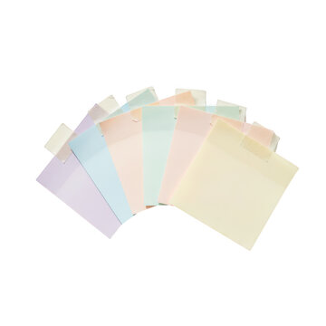 Set of colorful pastel sticky notes with tabs arranged in a fan shape