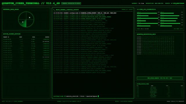 Quantum Cyber Terminal Kernel Console Hacking Animation.