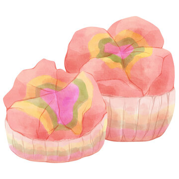 Watercolor Bolu Kukus Snack Indonesian Food Traditional Cuisine Pastry Homemade Savory Street food Delicious Festive Illustration