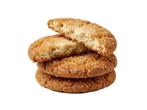 Stack of delicious sugar cookies. Broken biscuit isolated on transparent background