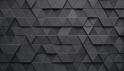 Dark gray geometric wall texture composed of repeating triangular shapes, creating a three-dimensional pattern with sharp edges and subtle shadow © amal