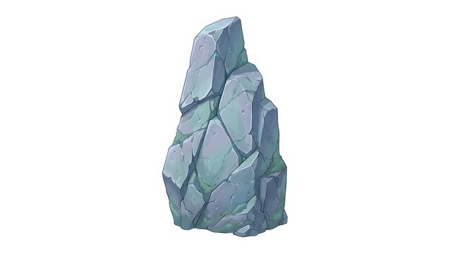 Stylized rock illustration isolated on white background, game asset cartoon stone element, vector grey boulder design prop for landscape environment