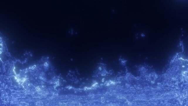 Abstract blue particle cloud forms a turbulent glowing edge