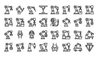 Obraz premium Industrial Robotic Arm and Surgical Robot Line Icon Set Vector EPS 10