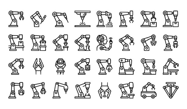 Industrial Robotic Arm and Surgical Robot Line Icon Set Vector EPS 10
