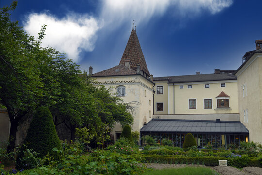 Hofburg, an ancient bishop's palace the structure is surrounded by the Court Garden (Herrengarten) originally reserved for the clergy and open to the public since 1992 Bressanone South Tyrol, Italy