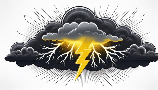 dark storm clouds with lightning isolated on white and lightning isolated on white background
