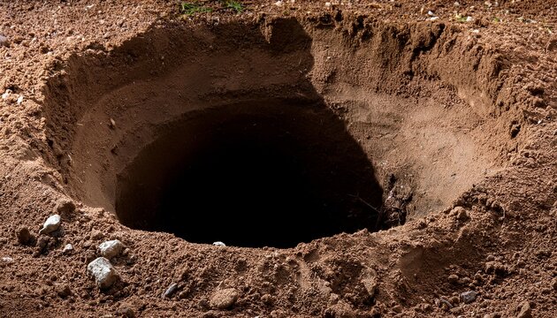hole in ground isolated deep earth nature land surface texture dig pit burrow soil