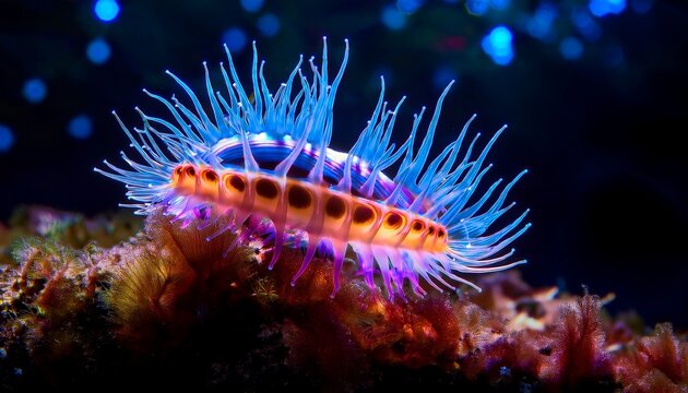 intricate bioluminescent sea slug in aquatic habitat