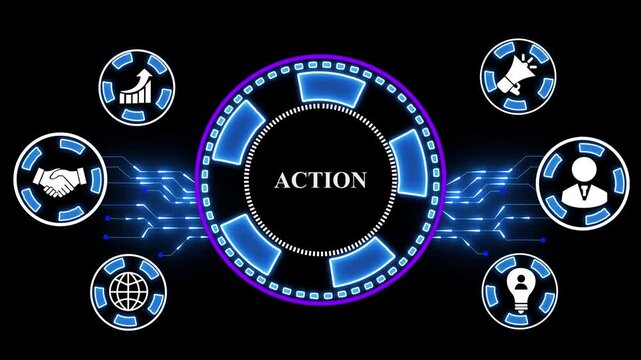 A Action business concept .Circuit board with Technology background.4K technology Animation,video..