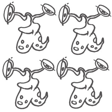Abstract Alien Creatures Eye Stalks Blobby Body Black Outline Cartoon Set