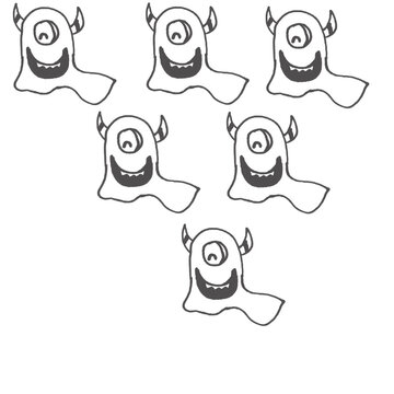 Cute Cartoon Monsters One Eye Horns Smiling Black Outline Vector Set
