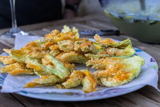 plate of courgette flower fritters