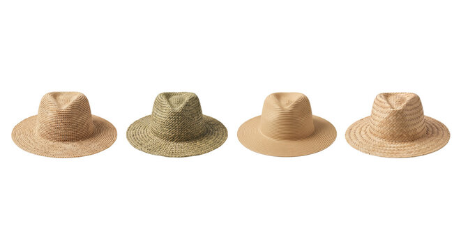 Collection of natural woven straw fedora hats