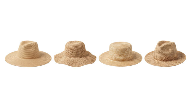 Collection of woven straw hats in different brim styles