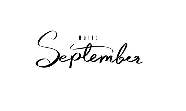 Hello September month text font calligraphy hand written lettering script black color object icon hello september month autumn season welcome hello september thanksgiving inspiration harvest september