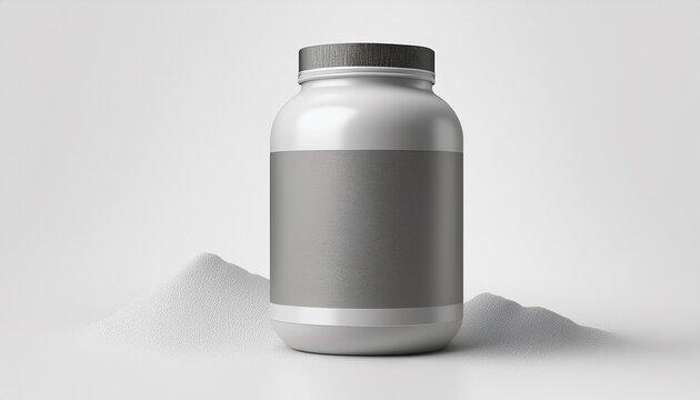 can of protein or gainer powder with blank label isolated on white background 3d rendering