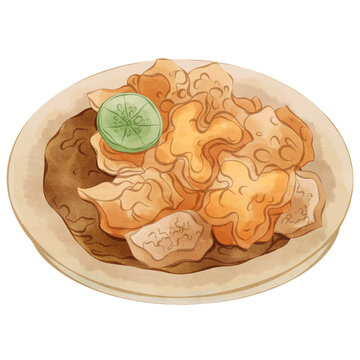 Watercolor Batagor Culinary Indonesian Food Recipe Meal Asian Menu Restaurant Launch Dinner Culture Savory Delicious Gourment Illustration