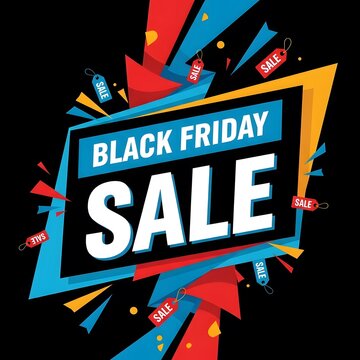 Black Friday sale banner with explosive 3D effect. High-energy retail discount promotion featuring bold typography and dynamic motion graphics.