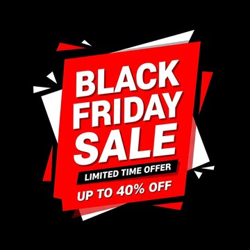 Black Friday sale banner with bold red discount offer. Limited-time shopping promotion with dramatic torn paper effect for retail marketing.