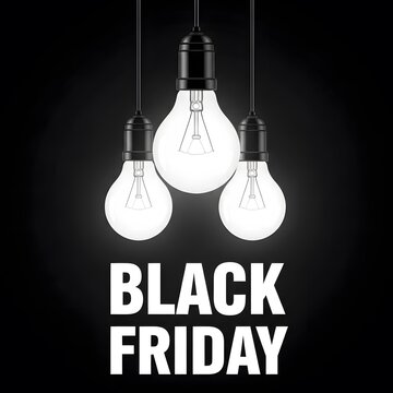 Black Friday sale concept with glowing light bulbs. Creative retail marketing idea using illuminated ideas for shopping deals.