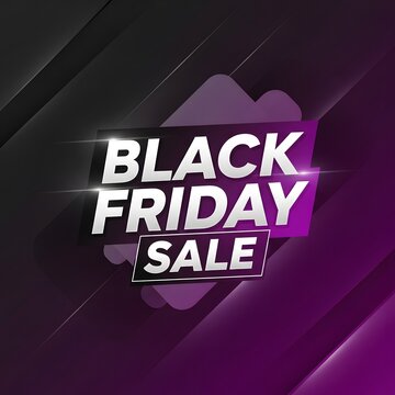 Black Friday sale neon sign glowing on dark futuristic background. Cyber Monday discount banner with vibrant purple lighting for e-commerce promoti...