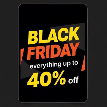 Black Friday sale banner with 40 percent discount offer. High-impact retail promotion graphic for e-commerce and advertising campaigns.