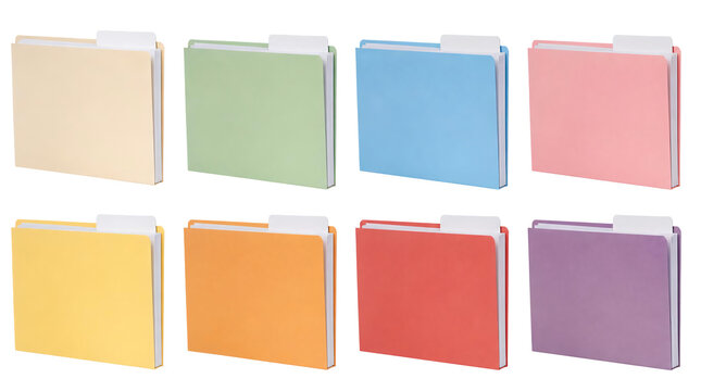 A set of file folders isolated on transparent background.