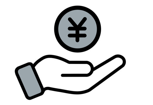Hand holding gray Japanese yen coin icon transparent background