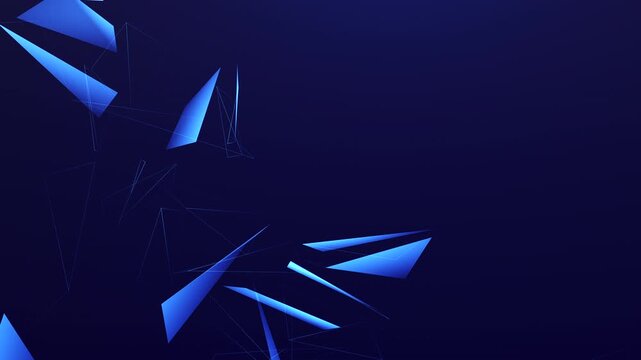 Blue polygonal shapes on dark background with copy space, futuristic tech design for business and data visuals.